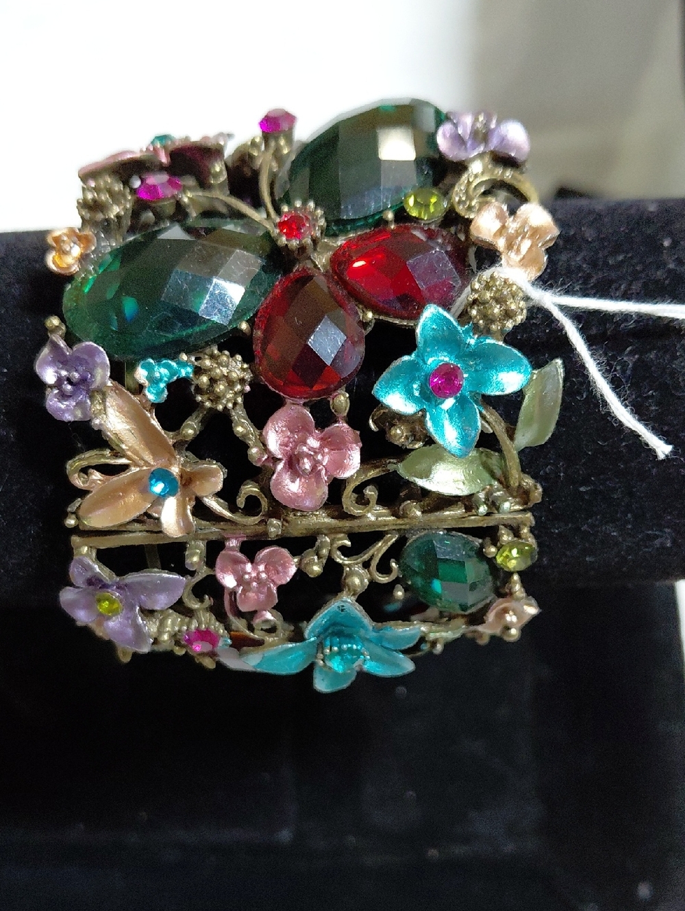 Vintage-Inspired Floral Multicolor Crystal Bracelet - Green & Red